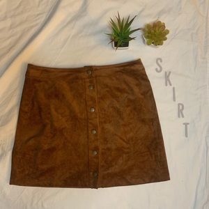 Brown suede button down skirt